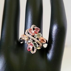 Natural Multi Color Sapphire  .925 Sterling Silver Ring Size 7.75
